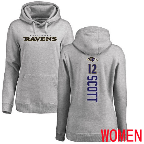 Baltimore Ravens Ash Women Jaleel Scott Backer NFL Football 12 Pullover Hoodie Sweatshirt
